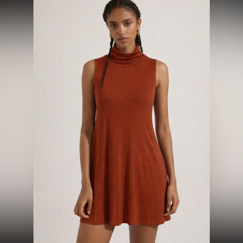 Anthropologie Rust Sleeveless Turtleneck Mini Dress / Tunic